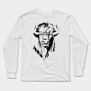 Illustration of a buffalo head in black and white Long Sleeve T-Shirt